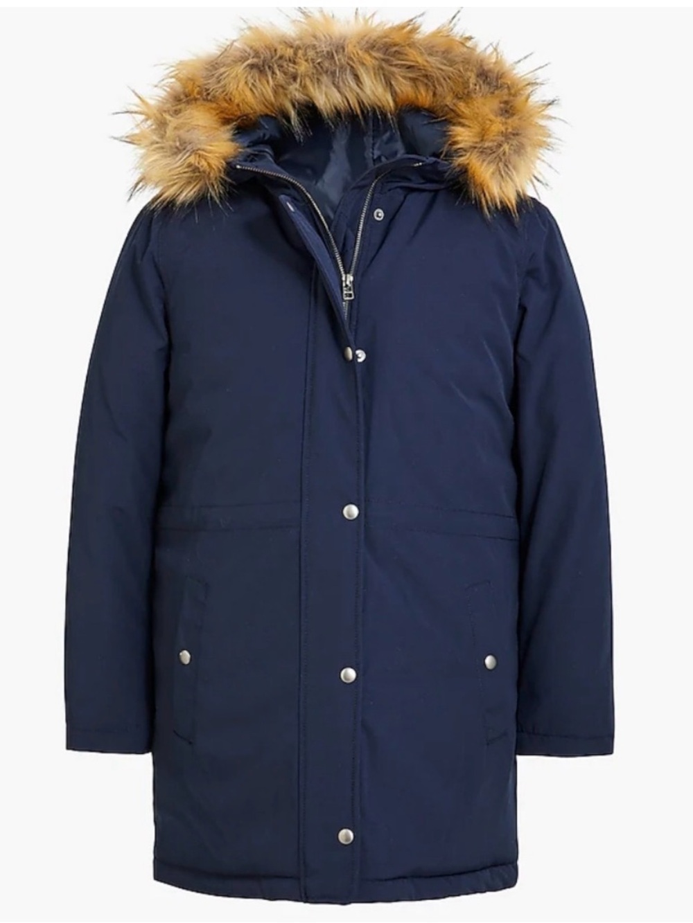 J. Crew Factory Navy Parka with Faux Fur Trim